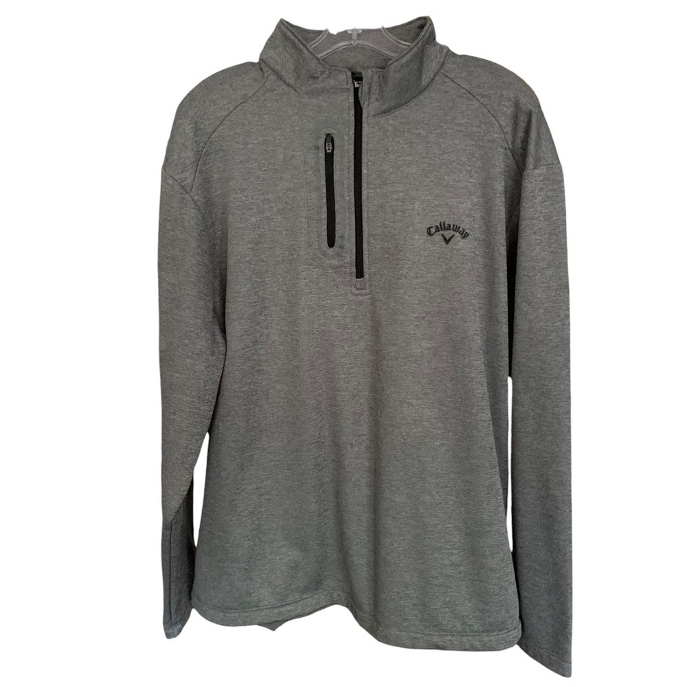 Callaway Mens Fleece Lined Long Sleeve 1/4 Zip Pullover Gray Pockets Sz XL